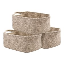 Cotton Rope Baskets, Woven Baskets for Storage, 3 Pack Brown Variegated