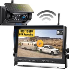 Magnetic Solar Wireless Backup Camera 1080P DVR 10.1" Monitor for Trailer Camper
