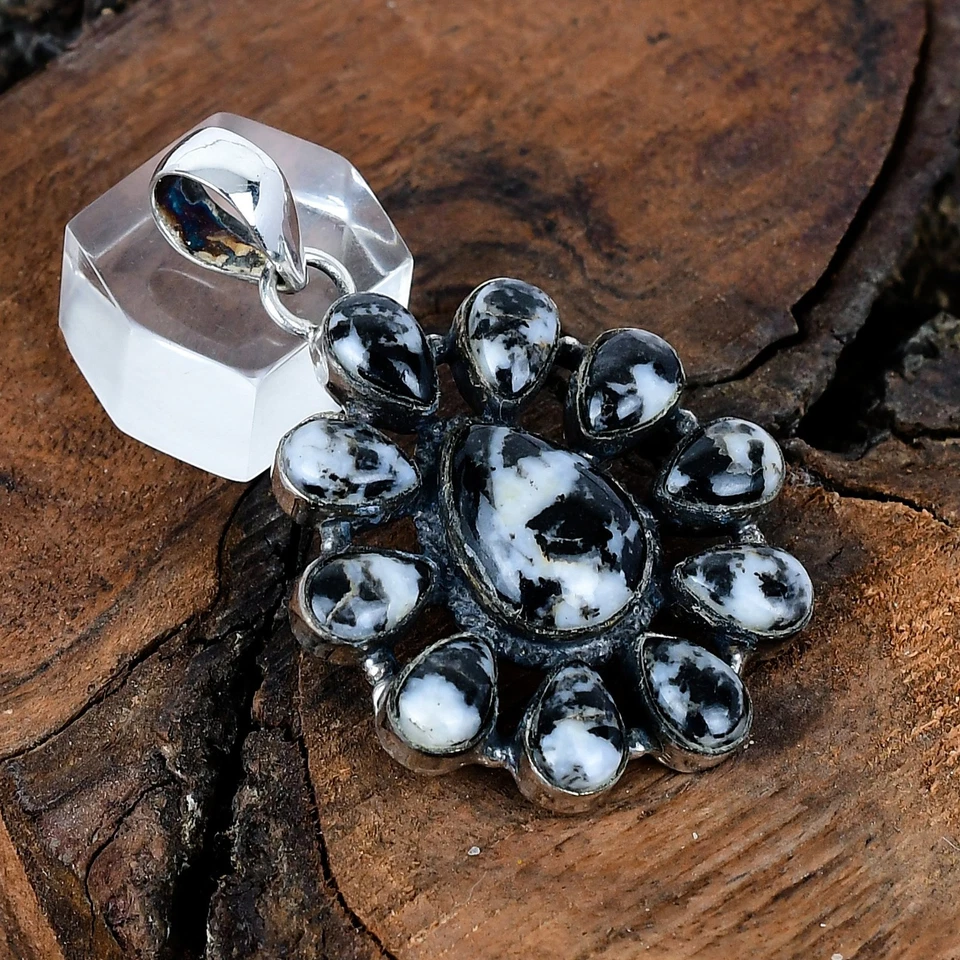 Colgante Navajo Hecho a Mano Plata Esterlina Turquesa Búfalo Blanco 2.10" Foto 4 de 4