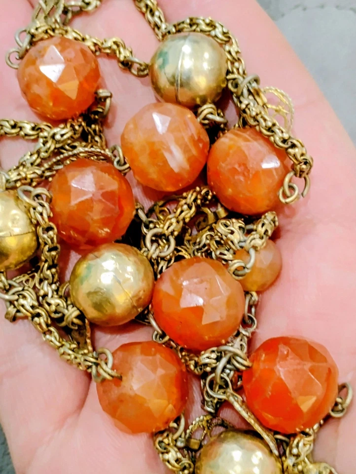 Antique Chinese Tibetan Carnelian And Brass Lariat Hook Necklace - Image 3 of 4