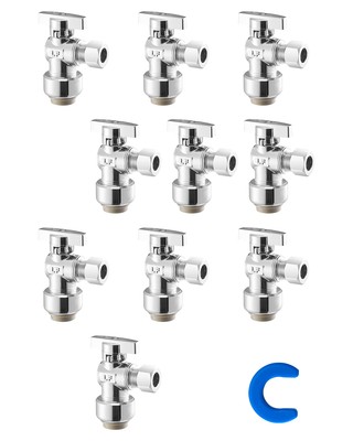 VEVOR 10 Pack Push Angle Stop 1/2'' PTC x 3/8'' Comp 1/4 Turn Valve