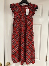 Vineyard Vines Women’s Tiered Dress Size 4 Ruffle Sleeve Red Tartan Plaid New