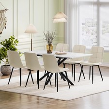 Extendable Dining Table and Chairs Set of 6 Marble Effect Rectangular Table with