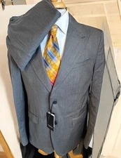 NEW ZANETTI Suit Sz 40S Pants 34 x UNF Gray 2 Button Made in Italy 100% Wool NWT