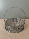Vintage Anchor Hocking Clear Glass Bowl With Holder Old Cafe Basket Handle