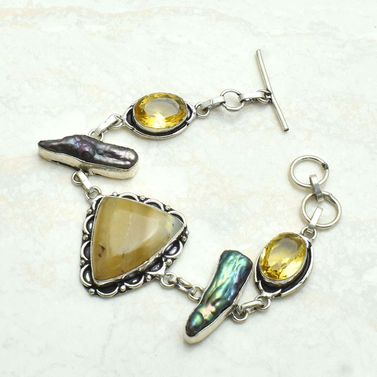 Botswana Agate Citrine Handmade Ethnic Bracelet Jewelry 23g AB 71664