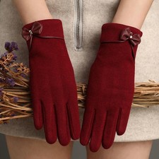 Women Winter Touchscreen Gloves Warm Fleece Lined Windproof Bowknot Stretch Soft