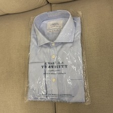 Charles Tyrwhitt 16/34 Sky Blue Chevron Non-Iron Extra Slim Dress Shirt