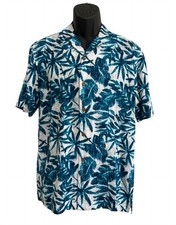 NWT Caribbean Roundtree Yorke Sz S Hawaiian Shirt Short Sleeves Teal Blue Rayon
