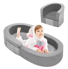 QUCHI Toddler Travel Bed - Portable Foldable 2-in-1 Travel Cot, Soft Foam