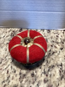 Vintage Red And Gold Crown  Pin Cushion 