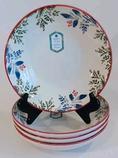 Christmas Pasta Bowl Set Festive Blue Green Holly &  Red Trim by Papart, New 