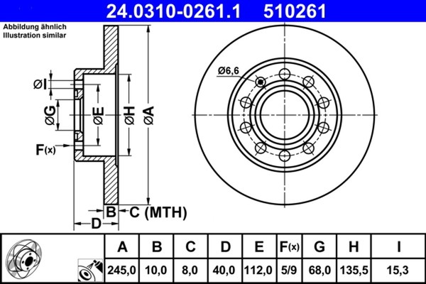 2X Bremsscheibe Powerdisc ATE 24.0310-0261.1 FüR A4 B7 B6 Audi Exeo 3R2 80 3R5-image