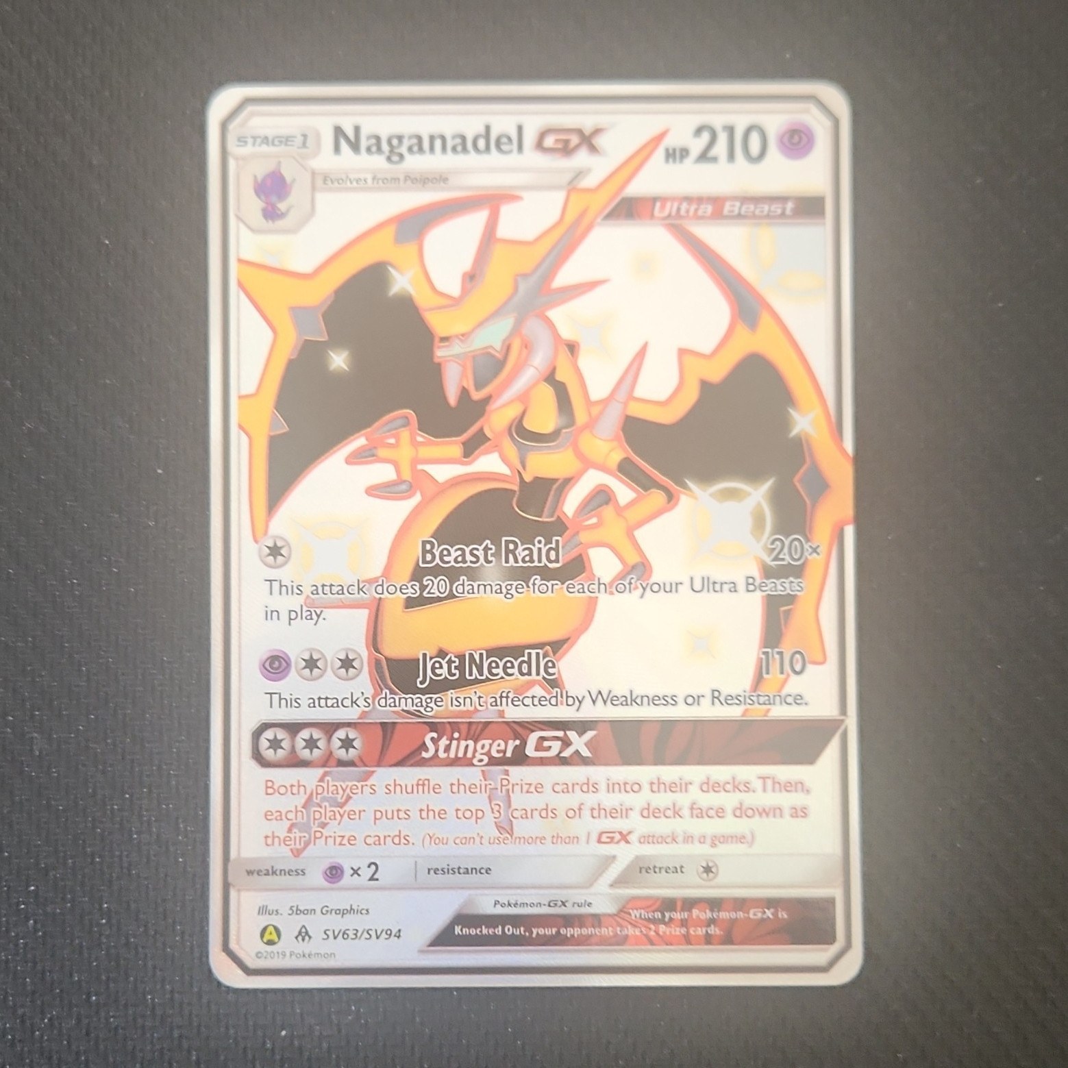 Pokemon TCG Naganadel GX SV63/SV94 Hidden Fates Shiny Vault Full Art Holo