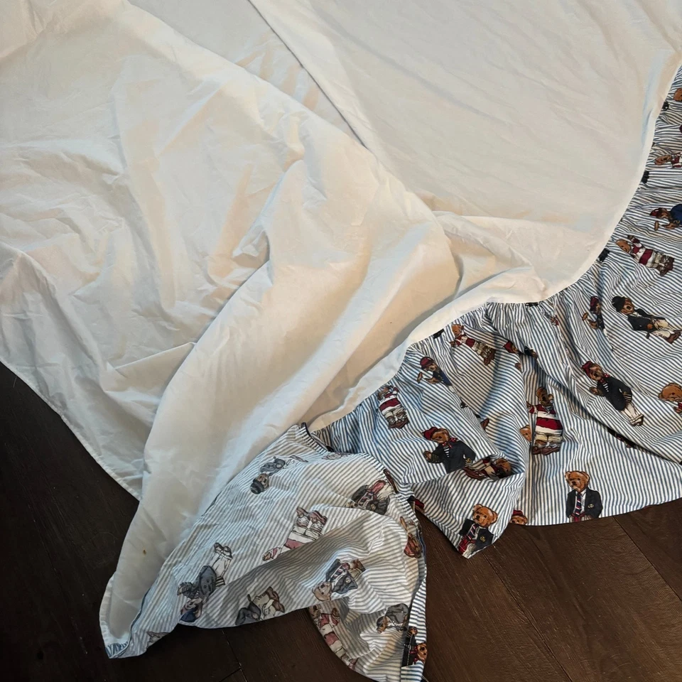 Falda de cama vintage Ralph Lauren Polo Bear Queen Grand sábana a rayas algodón EE. UU. Foto 4 de 4
