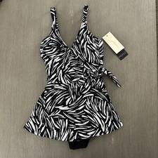 Profile by Gottex Black Swan V Neck Swimdress - 1 Piece Tie Knot NWT 148