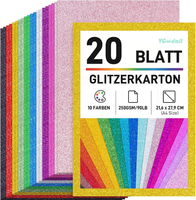Vgoodall Glitzerpapier Zum Basteln, 20 Blatt A4 10 Farben 250G/M² Glitzer Karton