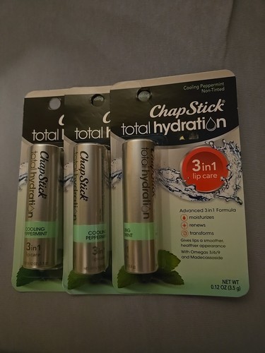 Lot of 3 Chapstick Total Hydration 3-In-1 Lip Care Cooling Peppermint-NIP,Notint - Picture 1 of 4