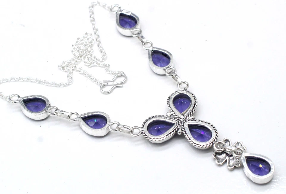 Purple Amethyst Gemstone 925 Sterling Silver Jewelry Necklace Size-17-18" - Image 4 of 4