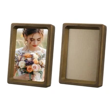 2pcs 4 x 6" Wood Mini Photo Frames Wooden Finish Picture Frame, Walnut Color