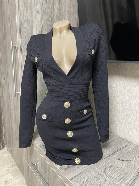 Damen Balmain Kleid Schwarz Strick 36