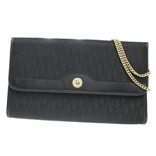 CHRISTIAN DIOR Trotter Pattern 2way Clutch Hand Bag Canvas Leather Black 38KC787
