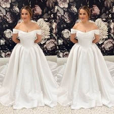 Elegant Wedding Dresses Off The Shoulder Satin A Line Sweep Train Bridal Gowns