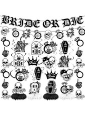 Bride or Die Bachelorette Party Decorations, Banners Black/White Honeycomb