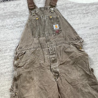 VTG Carhartt Double Knee Overall Bib 40 Brown BU182 Duck Canvas