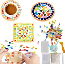 DIY Glass Mosaic Tiles Kit with Wooden Coaster for Crafts and Gifts