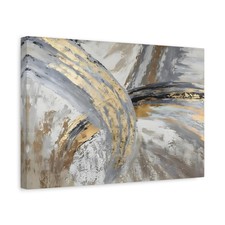 Abstract Golden Grey Canvas Wall Art Print - Gold Silver Modern Painting Decor