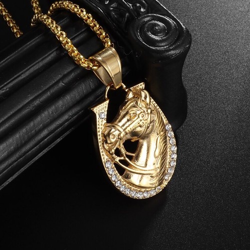 Women's Fashion Jewelry Gold Horse Horseshoe Pendant Necklace 454 - Picture 1 of 6