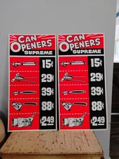 Lot Of 2 Double Sided Cardboard Store Display Signs, Can Openers, Hardware Store