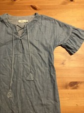 Vineyard Vines Womens Denim Dress Size 2 Lightweight Short Sleeve Braid Ruffle