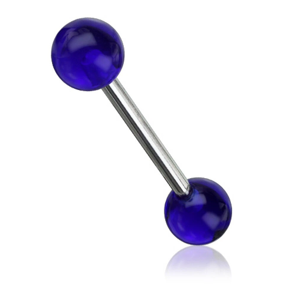 16mm Blue Tongue Bar UV Reactive Glow Balls Nipple Piercing Tounge UK Seller