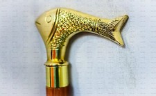Nautical Fish Handle Brown Wooden Walking Cane 37" For Grandma/Mother/Mom/Female
