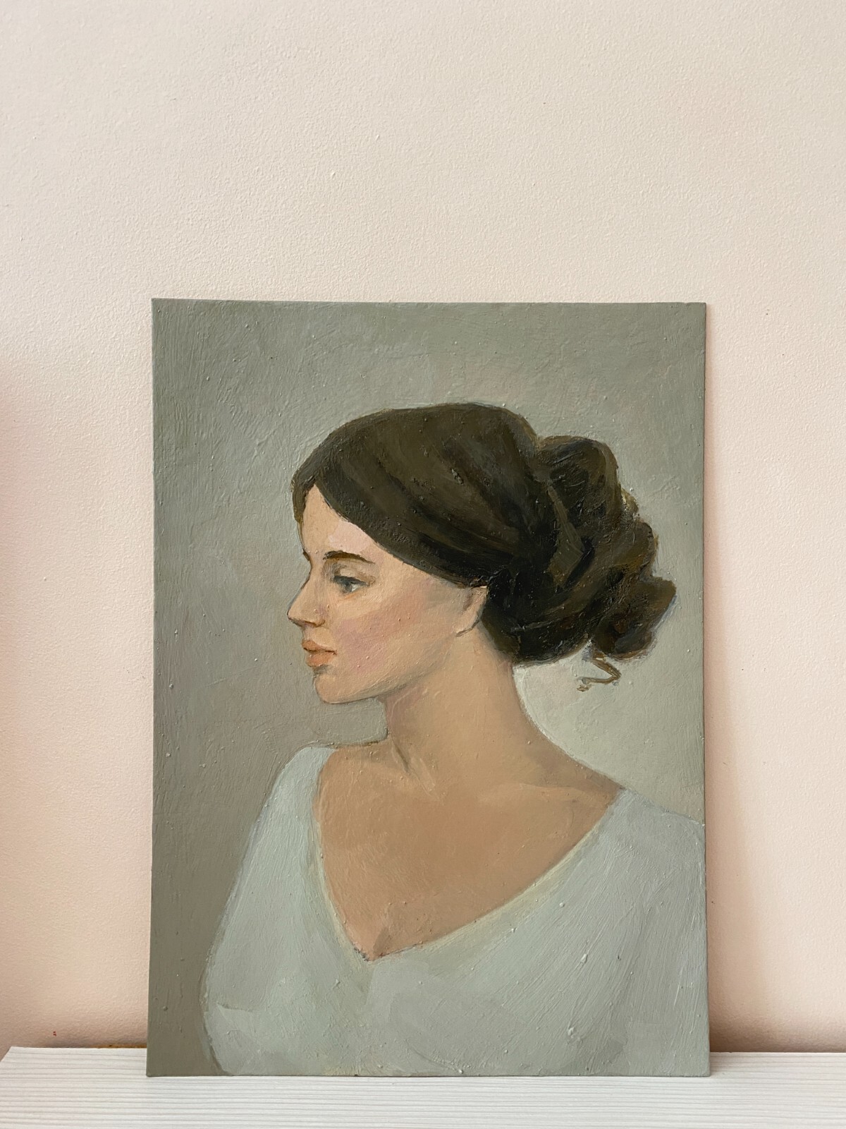 Girl Vintage Original Oil Painting Beautiful Female Profile Wall Art ...