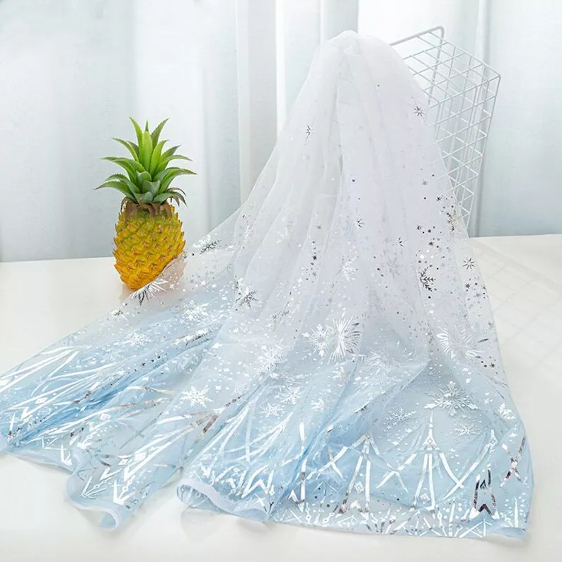 Lace Fabric Frozen Print Silver Snowflake Tulle Mesh Fabric for Tutu Dress DIY