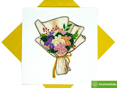 Flower Bouquet Quilling Greeting Card - Unique Dedicated Handmade Art. 