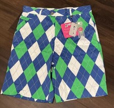 Royal & Awesome Size 32 Golf Knickers Shorts Green Blue Checkered W/ Divot Tool