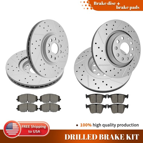 For Volkswagen Atlas 2018 - 2023 Front Rear Drilled Rotors + Ceramic Brake Pads - Photo 1/9