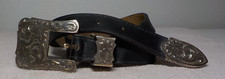 USA 1994 FANCY FLORAL BUCKLE SET MEDALLIONS ON BLK LEATHER BELT 3177 SM USA