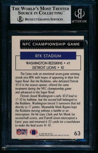 Mark Rypien Redskins SB XXVI MVP Signed 1992 Pro Set Card #63 Beckett 143433 - Picture 2 of 2