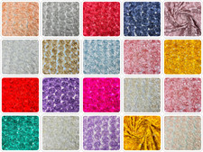 3D Satin Rosette - Embroidered 3D Rose Flowers Design on Mesh Fabric By the Yard