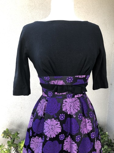 Vtg 70s Cocktail Dress Limited Editions By Elliette Floral Black Purple SM - Picture 5 of 11