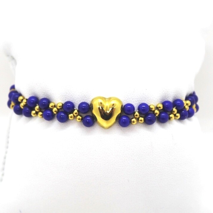 Lapis Lazuli 2-Wire Bracelet with 18kt Yellow Gold and Central Gold Heart-image