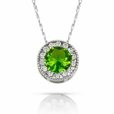 Solid 14K White Gold Round Halo Charm CZ Pendant All Birthstone Colors Love Gift