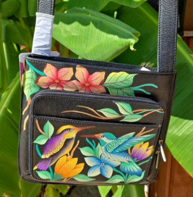 NWT ANNA BY ANUSCHKA Cross Body Slim Shoulder Organizer Purse, Birds/Flowers