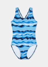 Seafolly Kids Blue Poolside Crossover Back One-Piece Swimsuit L18740 Size 10