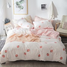 Pink Strawberry Duvet Cover Set Twin Kawaii Kids Girls Bedding Set Cotton Str...